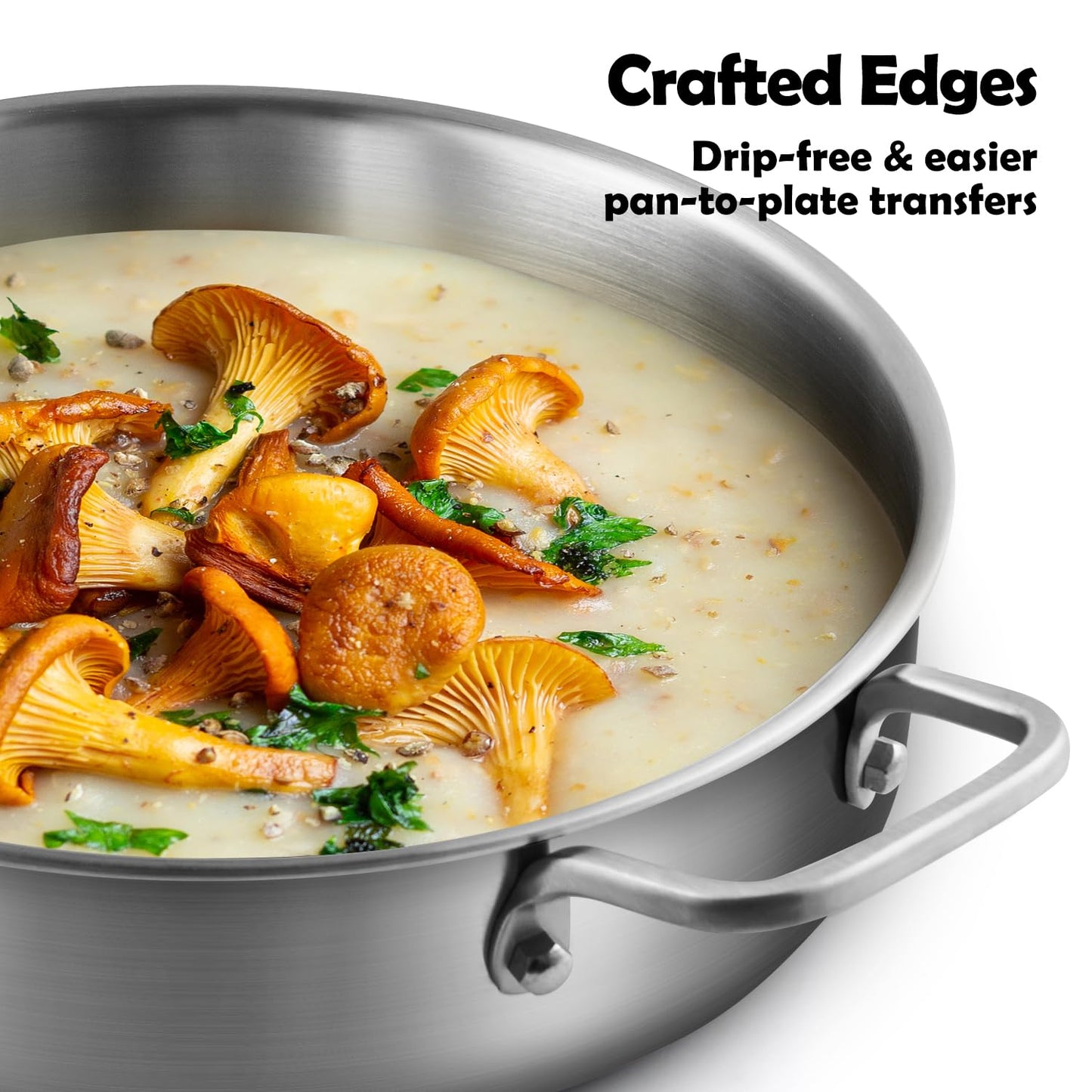 VocVoi 6-Quart Stainless Steel Saute Pan with Lid, 12-Inch Skillet, Dishwasher & Oven Safe, Works on All Cooktops