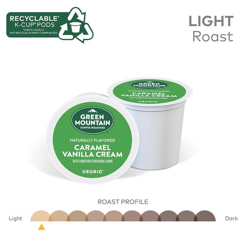 Green Mountain Coffee Roasters Caramel Vanilla Cream | Flavored Light Roast K-Cup Pods - 24 Count