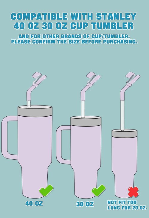 Doboli Reusable Drinking Straws - 6 Pack with Silicone Tips for Stanley 40 oz & 30 oz Tumblers | Includes Cleaning Brushes