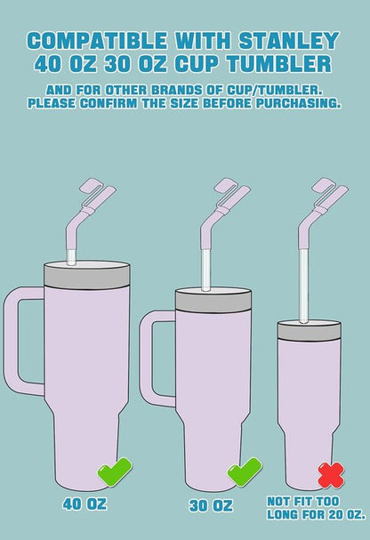 Doboli Reusable Drinking Straws - 6 Pack with Silicone Tips for Stanley 40 oz & 30 oz Tumblers | Includes Cleaning Brushes