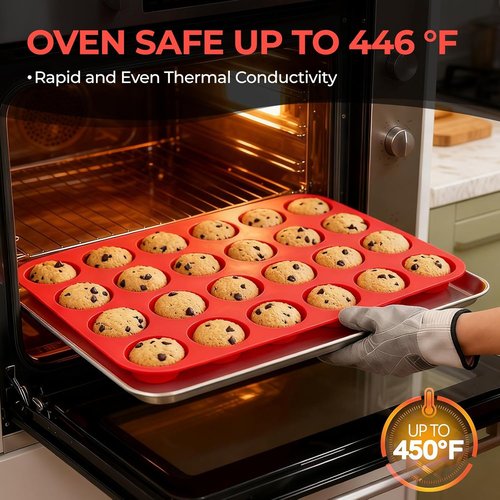 CAKETIME Silicone Muffin Pan - Mini 24-Cup Nonstick Baking Mold for Perfect Cupcakes | Food Grade Silicone
