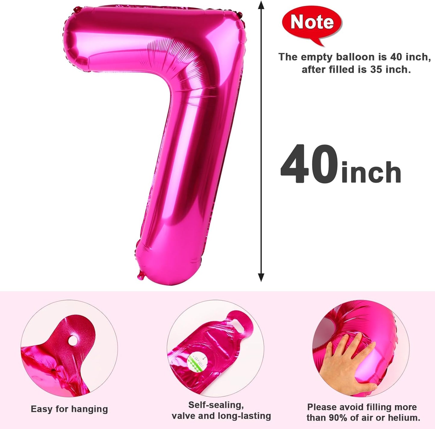 Skiennix 40-Inch Hot Pink Balloon Number 7 - Perfect for Birthdays, Engagements & Graduations