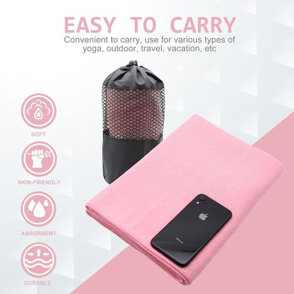 Eunzel Hot Yoga Towel - Non-Slip Grip Dot Design, Sweat Absorbent | 72" x 24", Pink - 2 Pack