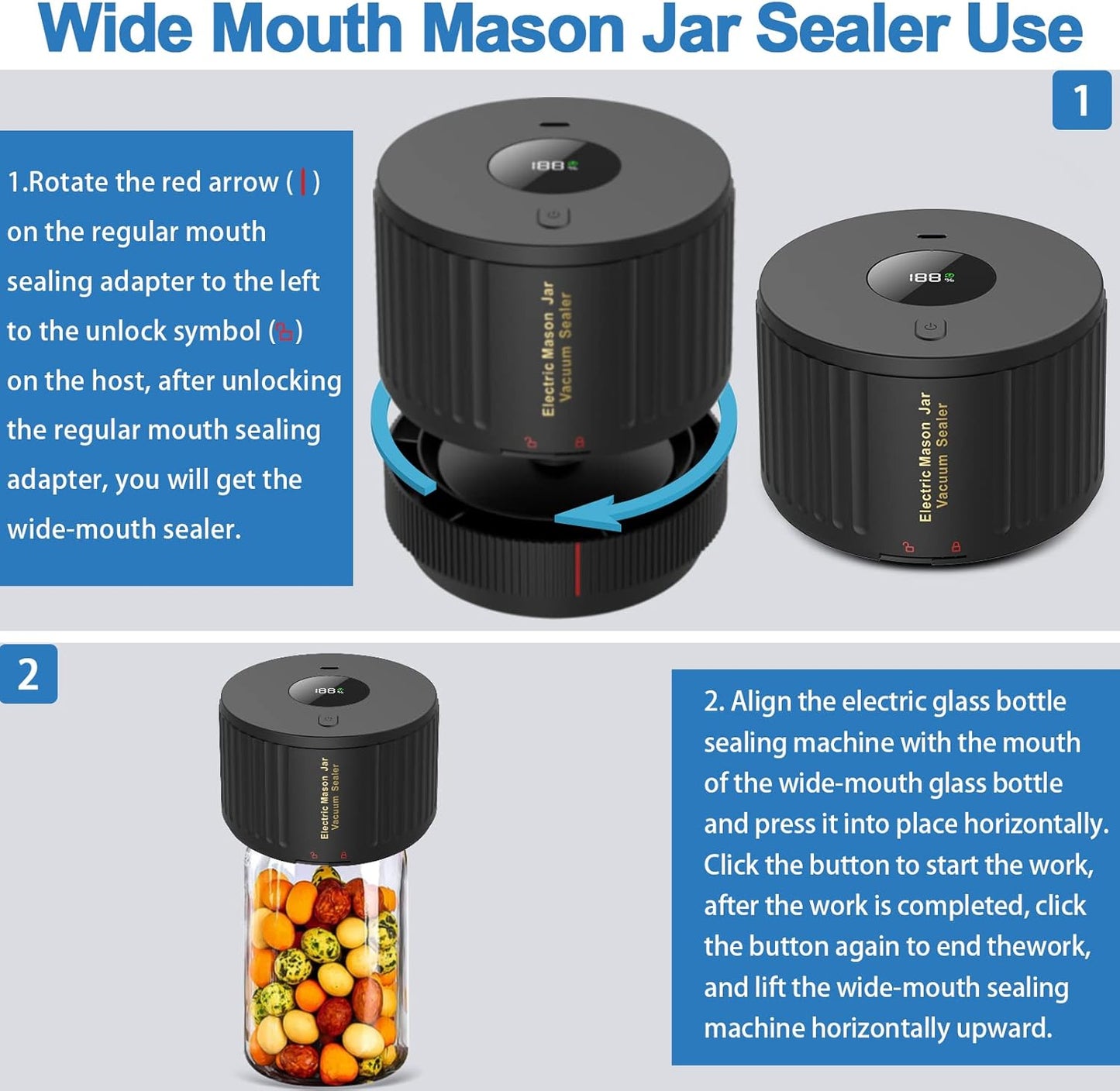 Skiennix Electric Mason Jar Vacuum Sealer Kit - 48-Piece Set with Lids & Rings for Regular Mouth Jars