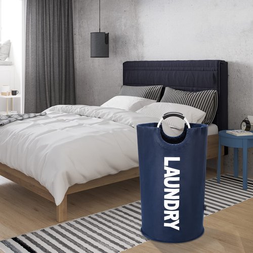DOKEHOM 95L Large Laundry Basket, Collapsible Laundry Bag, Freestanding Tall Clothes Hamper, Foldable Washing Bin (Dark Blue)