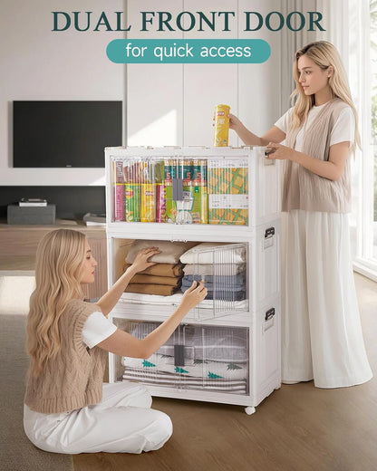 OlarHike Stackable Storage Bins with Lids - Collapsible 97QT Folding Boxes with Wheels | 5 Pack for Easy Organization