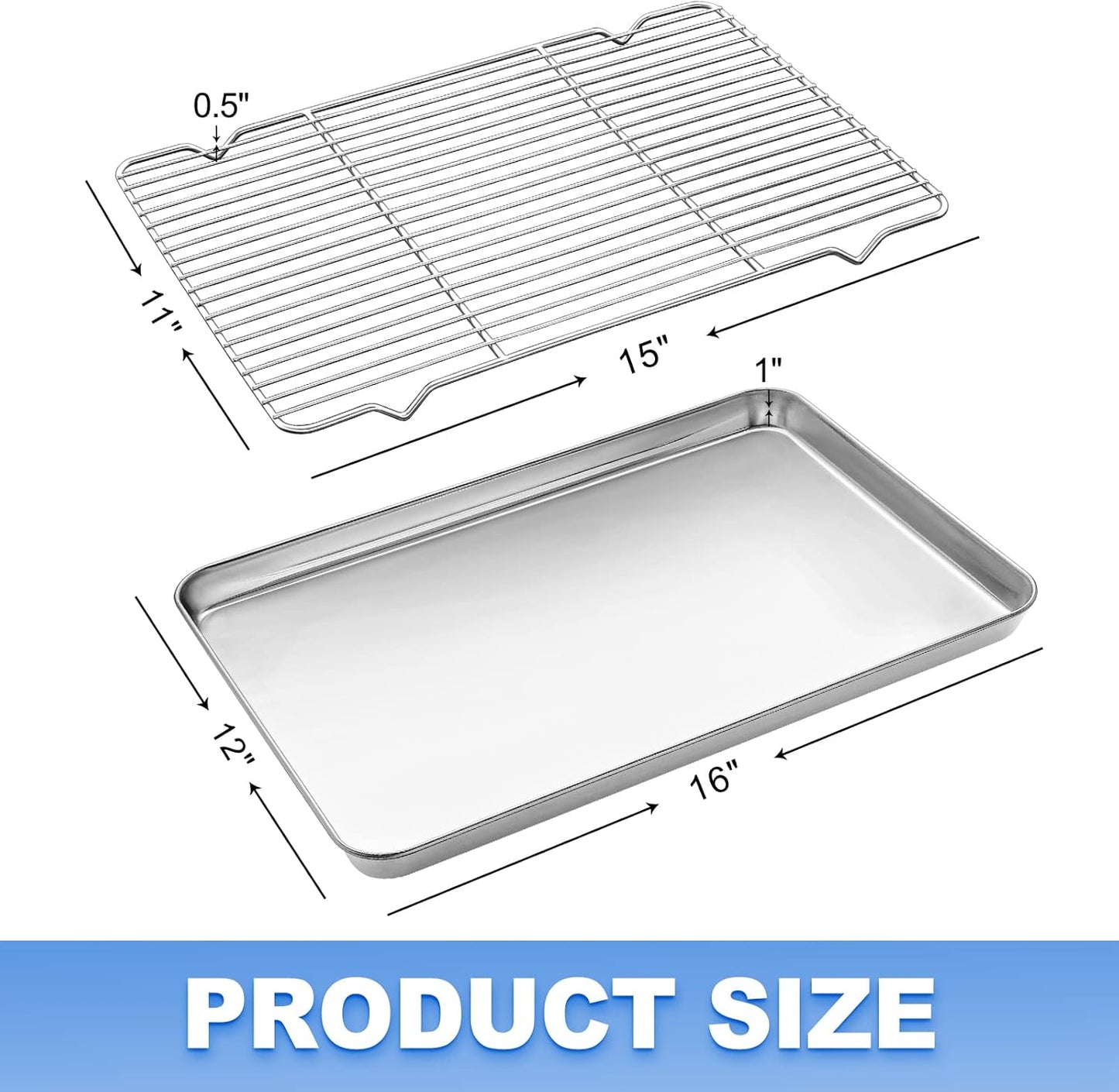 Skiennix Baking Sheet Set - Stainless Steel Cookie Sheet with Cooling Rack | Non-Stick, Dishwasher Safe, 16 x 12 x 1 Inch