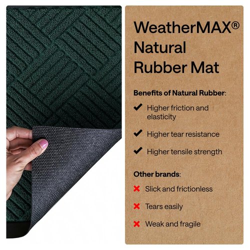 GORILLA GRIP 100% Waterproof All-Season WeatherMAX Doormat US Designed Natural Rubber, Stain and Fade Resistant, Low Profile Indoor Outdoor Door Mats, Easy Clean Patio Mat, 23x35, Green Diamond