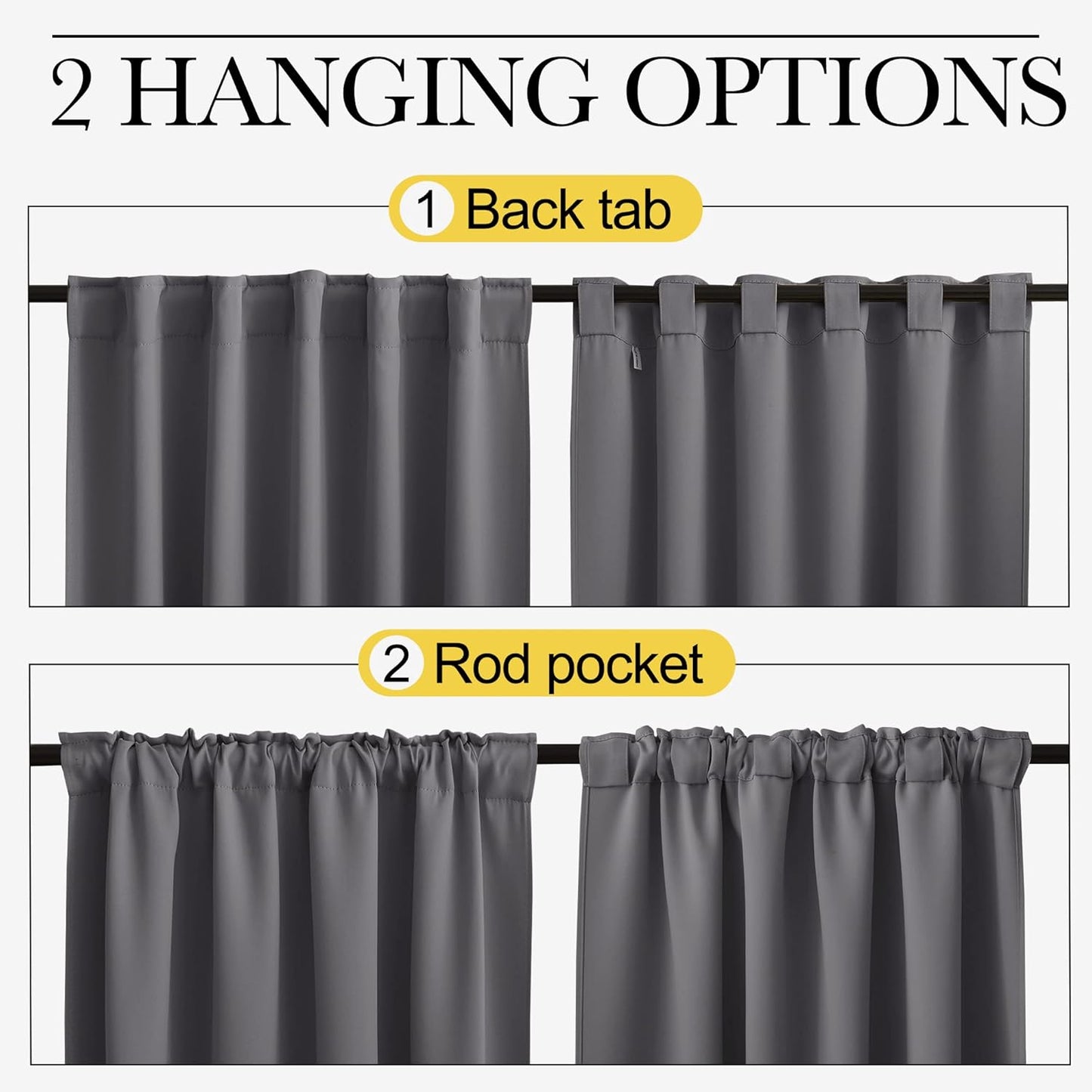 NICETOWN Blackout Curtains - Thermal Insulated Light-Reducing Draperies | 52" x 63", Grey, 2 Panels