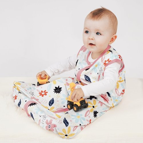 BSTOPPT 3 Pack Baby Sleep Sack 0-6 Months 100% Rayon Cotton Baby Sleeping Bag 2-Way Zipper Toddler Wearable Blankets Comfy Stretchy Lightweight TOG 0.3 （Heart&Pink&Floral）