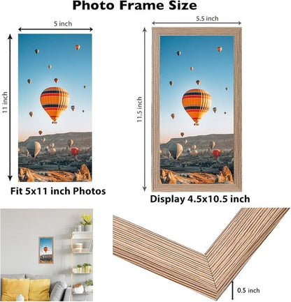 JCJMY 5x11 Picture Frame - Rustic Brown Wall Hanging & Tabletop Display | Shatter Resistant Plexiglass