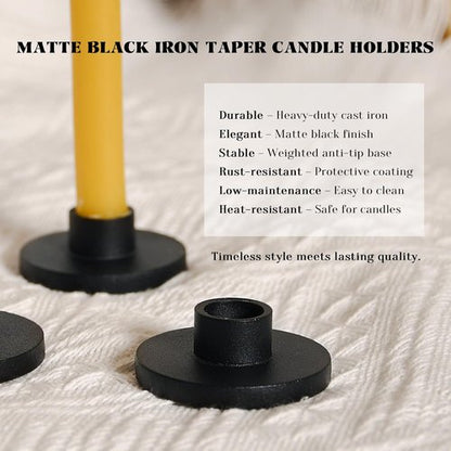 Black Iron Mini Taper Candle Holders - Set of 6 for 1/2 Inch Candles | Slim, Elegant Design for Chime & Church Use