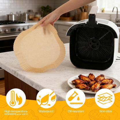Skiennix Air Fryer Paper Liners - 400 Pcs Unbleached Non-Stick Parchment | 8-Inch Square Size