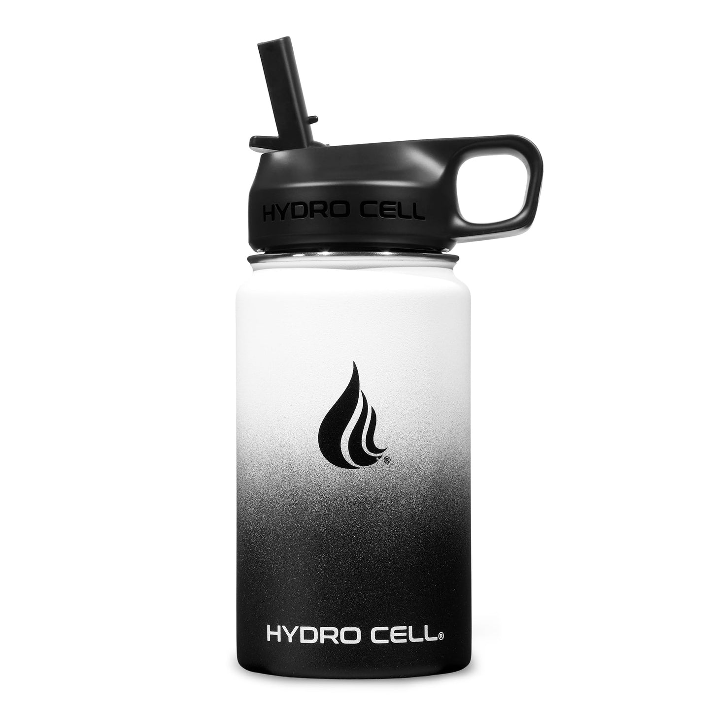 HYDRO CELL Stainless Steel Insulated Water Bottle with Straw - For Cold & Hot Drinks - Metal Vacuum Flask with Screw Cap and Modern Leakproof Sport Thermos for Kids & Adults (Black/White 14oz)