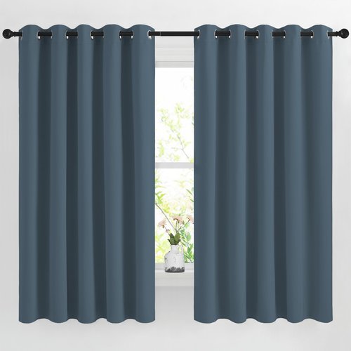NICETOWN Smoky Blue Room Darkening Curtains for Living Room, Grommet 50% Blackout Thermal Insulated Window Treatment Sound Reducing Drapes for Bedroom/Kids Room, W66 x L66, 2 Panels