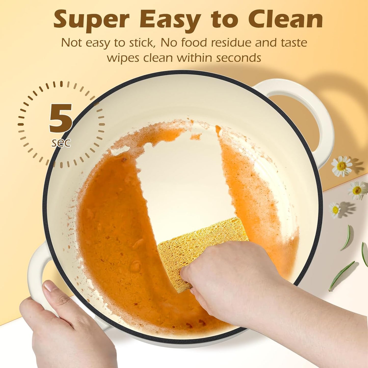 Umite Chef Enameled Cast Iron Dutch Oven - 5QT Heavy-Duty Pot with Lid & Potholders | Cream White for Baking & Stews
