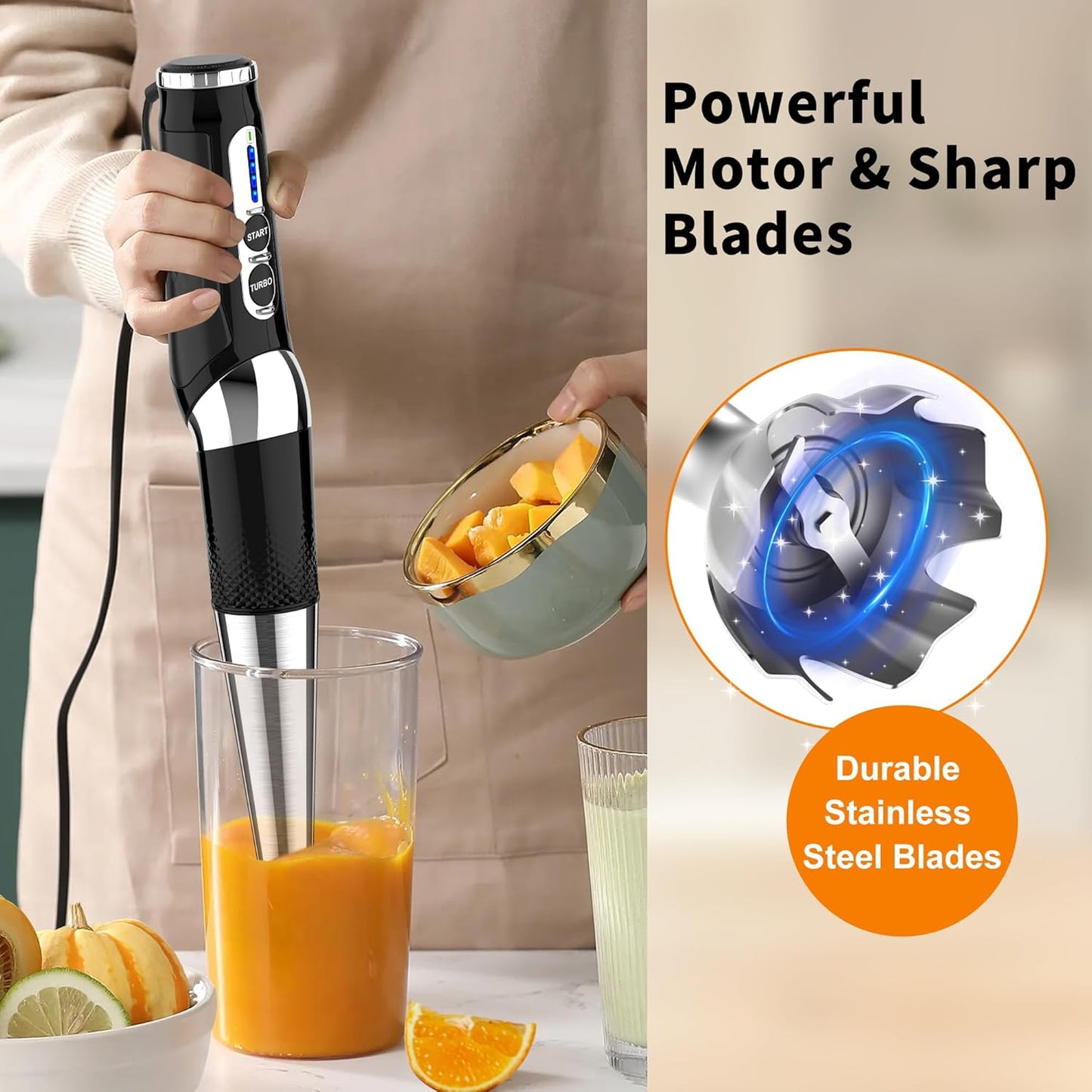 Skiennix Immersion Blender - 21-Speed Handheld Stick Blender with Adjustable Angle & Stainless Steel Blade for Smoothies, Soups, and Baby Food