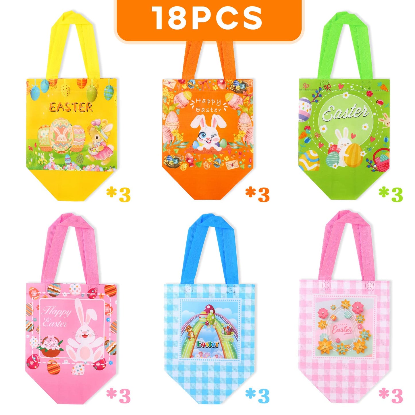 YANGTE Easter Bags 36 pcs Easter Baskets with Handle Gift Bags Reusable Non-Woven Tote Bags for Kids Easter Holiday Spring Party Supplies Open Size 12.4 * 9.84 * 6.69 in