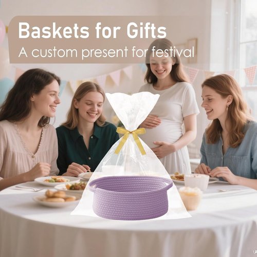 JMvicyroam Woven Storage Baskets - Small Rope Bins with Handles for Organizing Shelves | Purple, 3-Pack