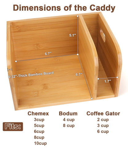 Bamboo Caddy for Chemex CoffeeMakers - with Heatproof trivets mat, Designed for Chemex Pour - Over Glass Coffeemaker(3/5/6/8/10Cup), for Bodum Pour Over Coffee makers(4/8Cup) - Bamboo cup not included