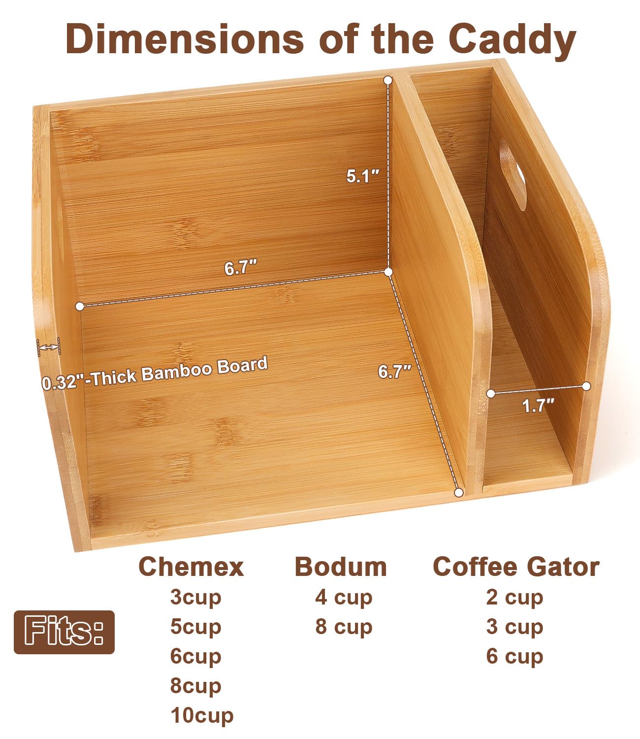 Bamboo Caddy with Lid & Heatproof Trivets Mat for Chemex CoffeeMakers - Designed for Chemex Pour - Over Glass Coffeemaker(3/5/6/8/10Cup), for Bodum Pour Over Coffee makers - Bamboo cup not included