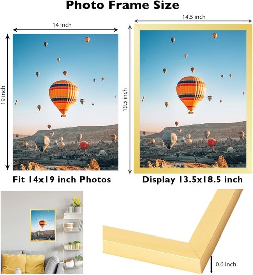 JCJMY 14x19 Gold Picture Frame - Versatile Wall Hanging for Horizontal & Vertical Photos