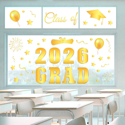 Whaline Graduation Window Clings - Class of 2026 Gold Foil Congrats Grad Decals | Reusable Home & Classroom Decor