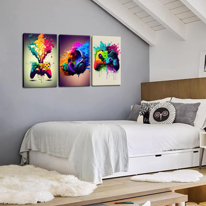 Skiennix 3-Piece Game Room Wall Art - Colorful Graffiti Theme Posters for Boys' Bedrooms | 12x16 Inch