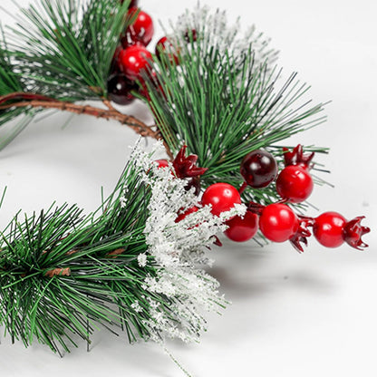 Skiennix Christmas Candle Rings - Snowy Pine Needle & Red Berry Mini Wreaths | 4PCS for Holiday Decor