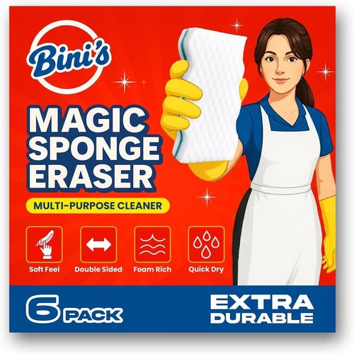 BINI'S Magic Sponge Eraser - Extra Durable Multi-Purpose Cleaner Pads | 6 Count for Shoes, Bathroom & Car