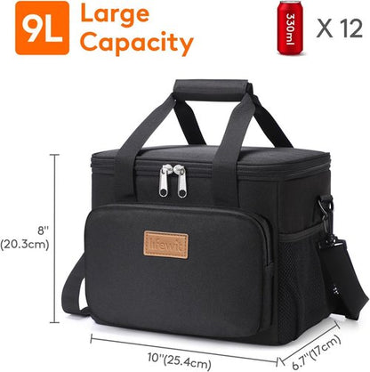 Lifewit Insulated Lunch Bag - Soft Cooler Tote for Adults | Black 12-Can Capacity (9L)