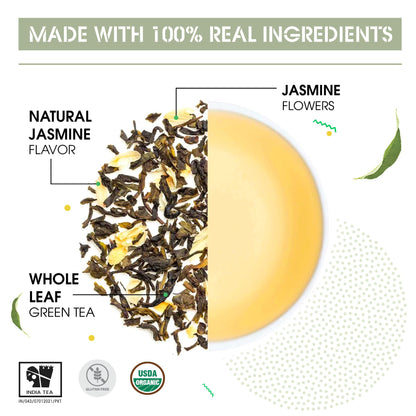 Teabox Premium ORGANIC Green Tea With Jasmine Flowers And Natural Flavours | 100% Whole Leaf Green Tea From The Himalayas | USDA ORGANIC (50 Count (Pack of 1))