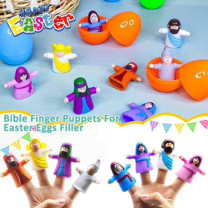 Regine Switzerland Easter Eggs - 8 Pack Religious Finger Puppets for Kids | Nativity Bible Toys