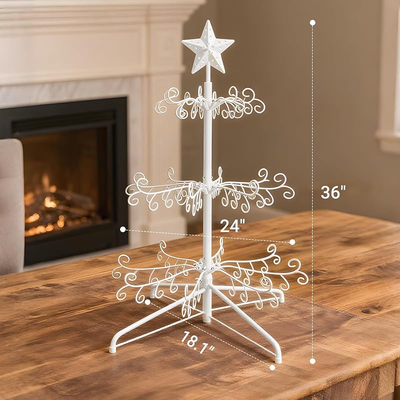 White 3 ft Christmas Ornament Display Stand Tree - Freestanding Iron Rack