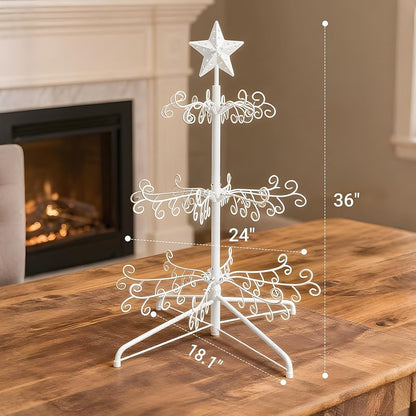 White 3 ft Christmas Ornament Display Stand Tree - Freestanding Iron Rack