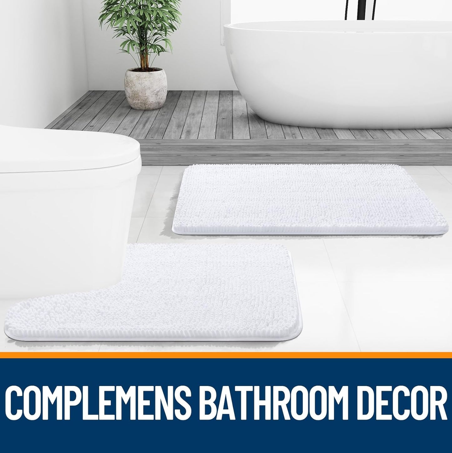 OLANLY Bathroom Rugs - Extra Soft Chenille Bath Mats | 59x35, Quick Dry & Machine Washable, White