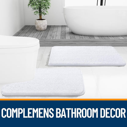 OLANLY Bathroom Rugs - Extra Soft Chenille Bath Mats | 59x35, Quick Dry & Machine Washable, White