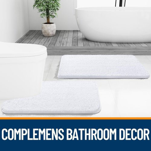 OLANLY Bathroom Rugs 30x18, Extra Soft Absorbent Chenille Bath Rugs, Rubber Backing Quick Dry, Machine Washable Bath Mats for Bathroom Floor, Tub and Shower, Home Decor Accessories, White