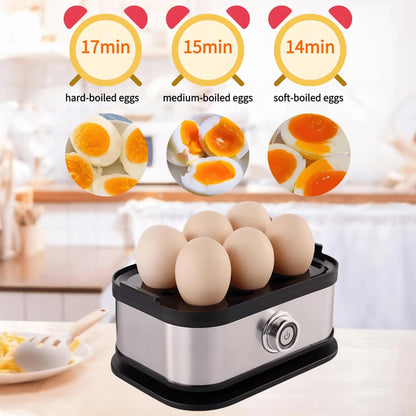 Rapid Egg Cooker - Electric Stainless Steel 6-Egg Capacity | Soft, Medium & Hard Boiled, Auto Shut-Off