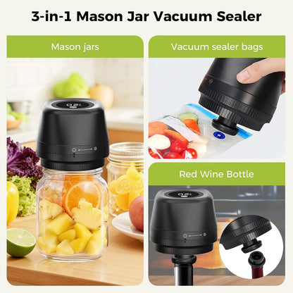 Skiennix Electric Mason Jar Vacuum Sealer - 3-in-1 Automatic Kit for Canning | Portable & Versatile