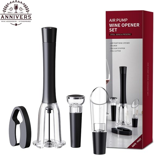 Air Pressure Wine Bottle Opener Set Pump Wine Opener Kit, Vacuum Stopper, Aerator Pourer, Foil Cutter, Safe & Easy Cork Remover Keep Cork Intact for Gift, Ouvre Bouteille de Vin