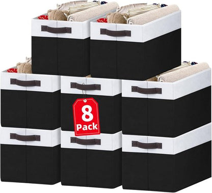 Criusia Large Storage Baskets - Multi-Purpose Fabric Organizers with Handles | 8 Pack, 14L x 10W x 9.5H