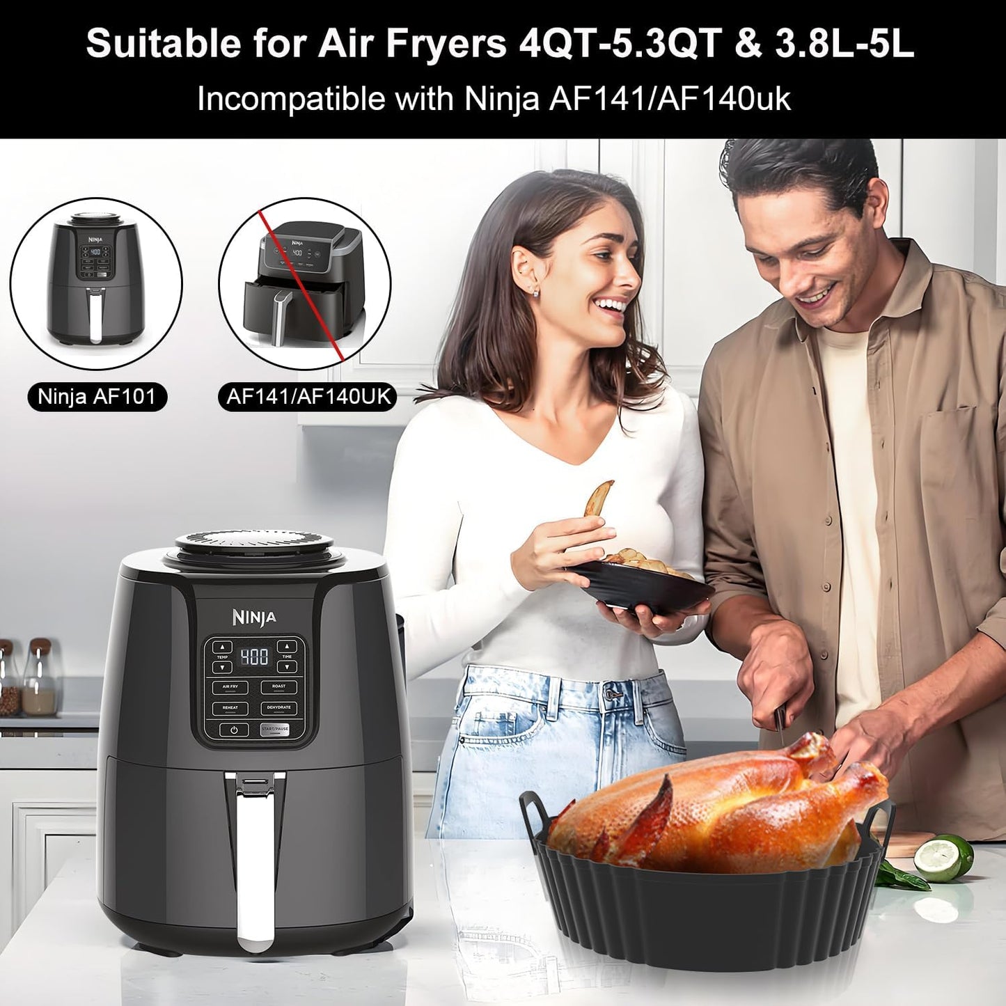 Ninja Silicone Air Fryer Liners - Reusable Food Grade Accessories for 4-5.3QT | 3-Pack Set