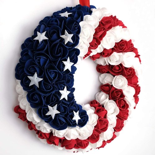 Idyllic Handcrafted Boxwood Wreath - July 4th Patriotic Americana Decoration for Front Door | Blue