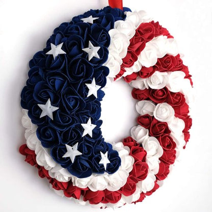 Idyllic Handcrafted Boxwood Wreath - July 4th Patriotic Americana Decoration for Front Door | Blue