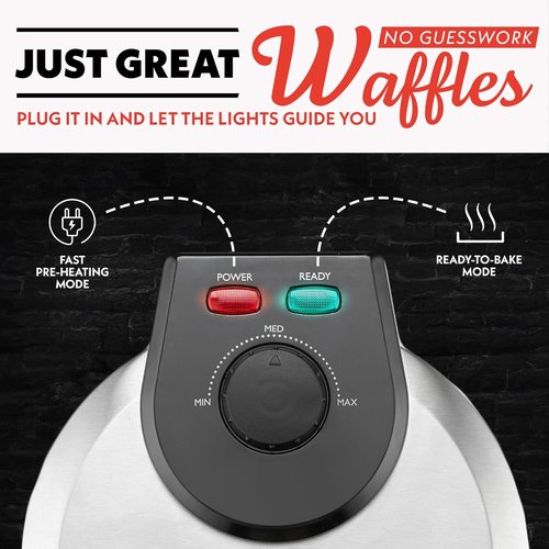 Gourmia Belgian Waffle Maker - Compact Design with Adjustable Browning & Easy-Clean Nonstick Plates