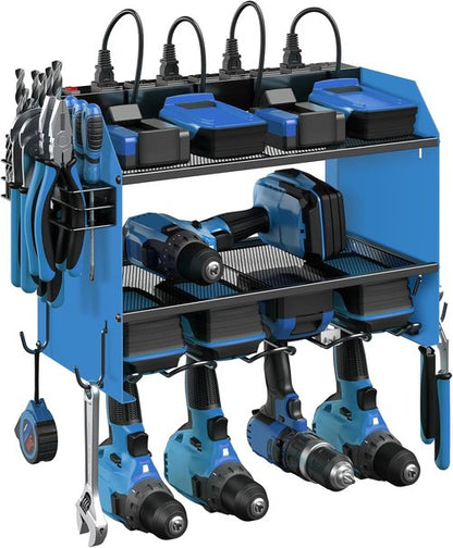 CCCEI Modular Power Tool Organizer - Wall Mount Charging Station & Heavy Duty Rack | Blue, 1 Pack