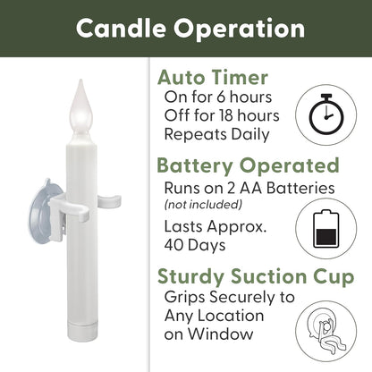 612 Vermont LED Window Candles - Battery Operated with Timer | Bright Hot Spot, Pack of 4