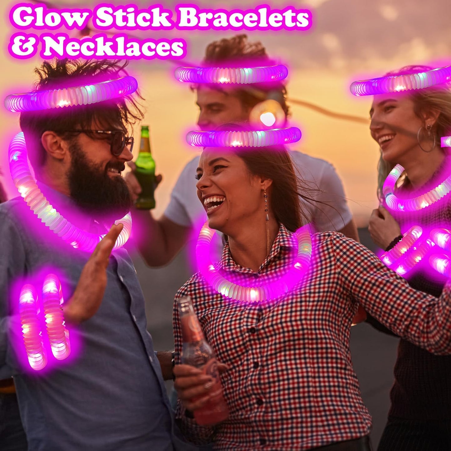 Skiennix Pink Glow Sticks - 24 PCS Party Favors & Accessories for Kids | Necklaces & Bracelets