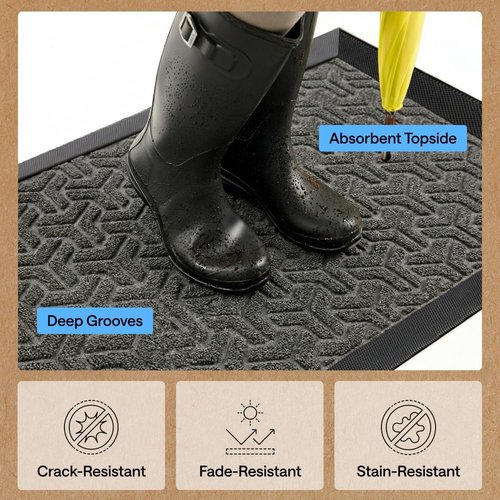 GORILLA GRIP Waterproof All-Season WeatherMAX Doormat - 35x23, Natural Rubber, Stain & Fade Resistant, Easy Clean Slate Geometric